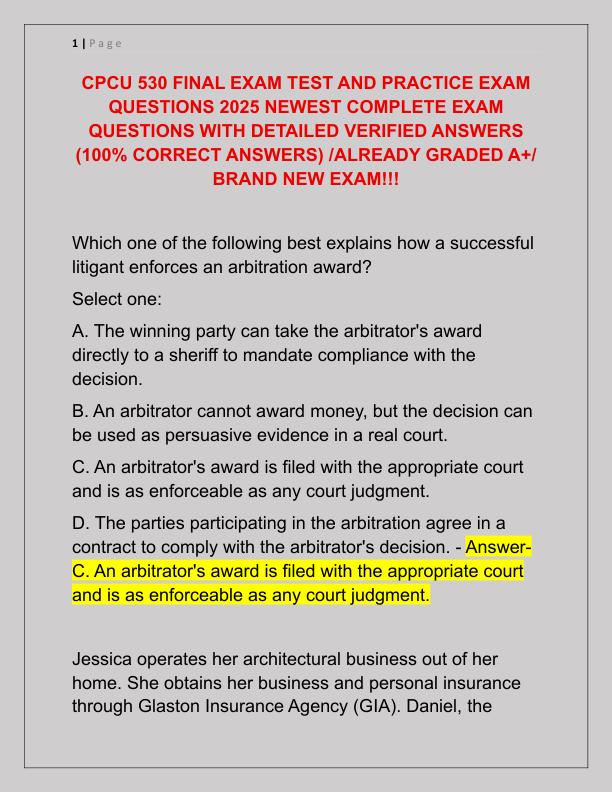 CPCU 530 FINAL EXAM TEST AND PRACTICE EXAM QUESTIONS 2025 NEWEST COMPLETE EXAM QUESTIONS WITH DETAILED VERIFIED ANSWERS