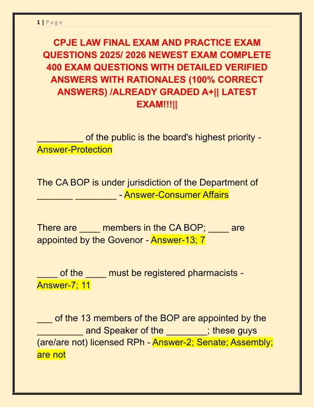 CPJE LAW FINAL EXAM AND PRACTICE EXAM QUESTIONS 2025
