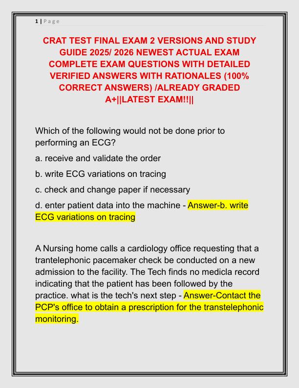 CRAT TEST FINAL EXAM 2 VERSIONS AND STUDY GUIDE 2025