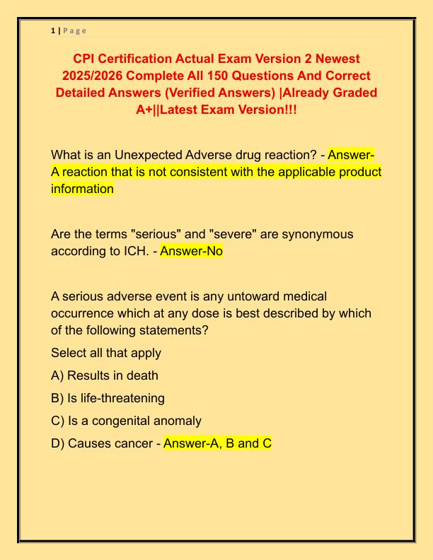 CPI Certification Actual Exam Version 2 Newest 2025