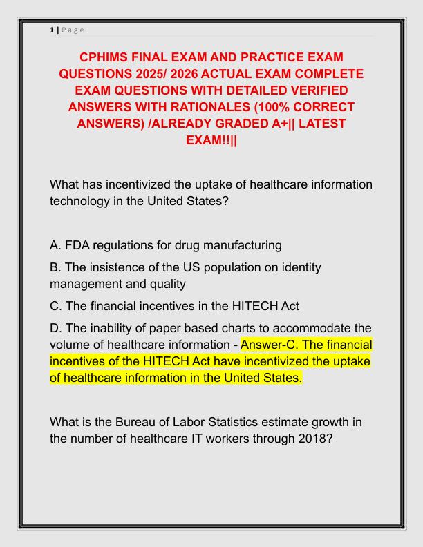 CPHIMS FINAL EXAM AND PRACTICE EXAM QUESTIONS 2025