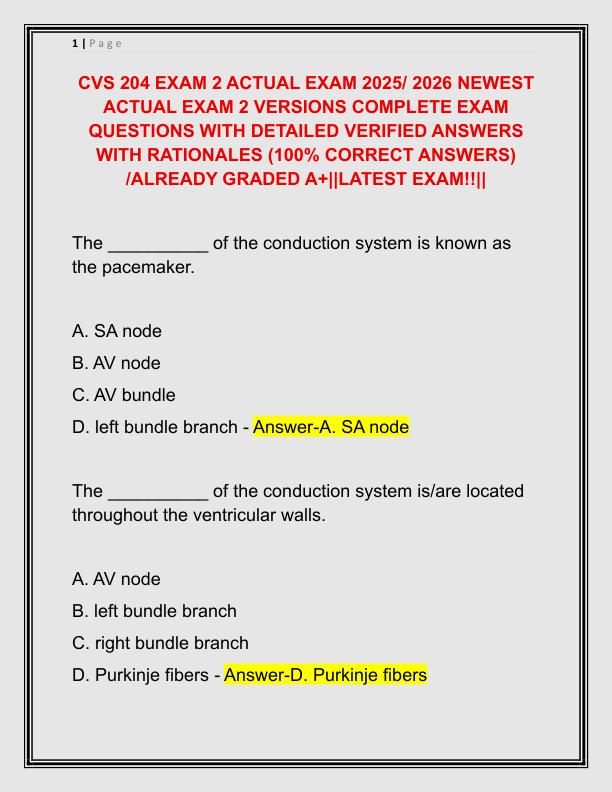CVS 204 EXAM 2 ACTUAL EXAM 2025