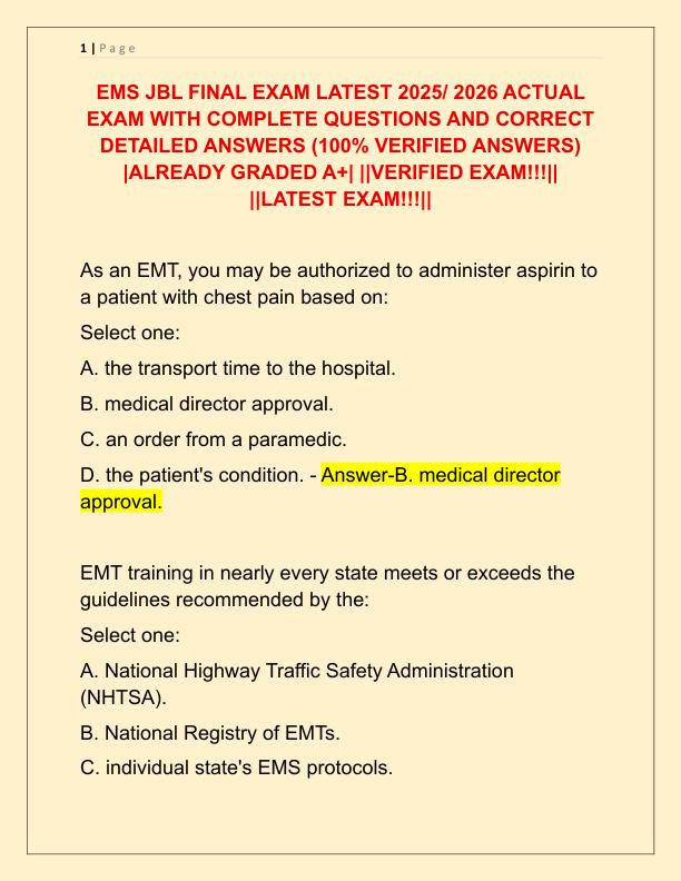EMS JBL FINAL EXAM LATEST 2025
