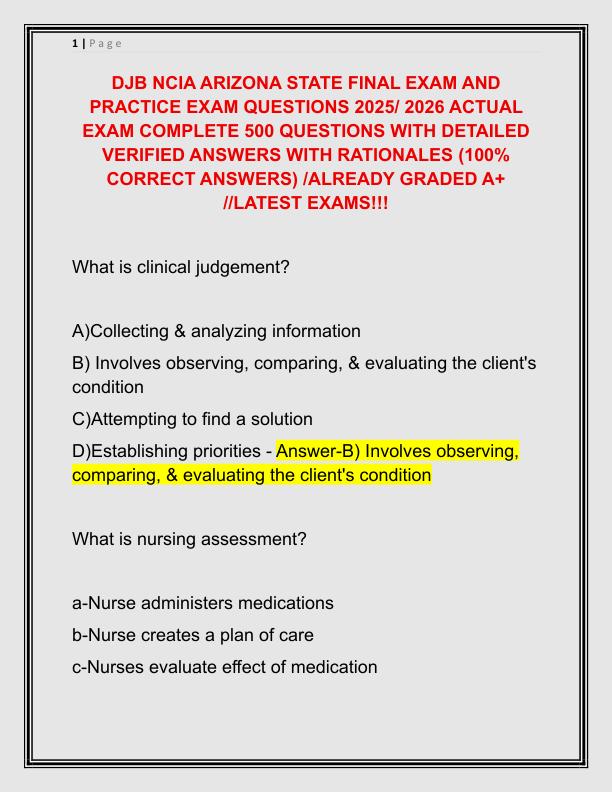DJB NCIA ARIZONA STATE FINAL EXAM AND PRACTICE EXAM QUESTIONS 2025