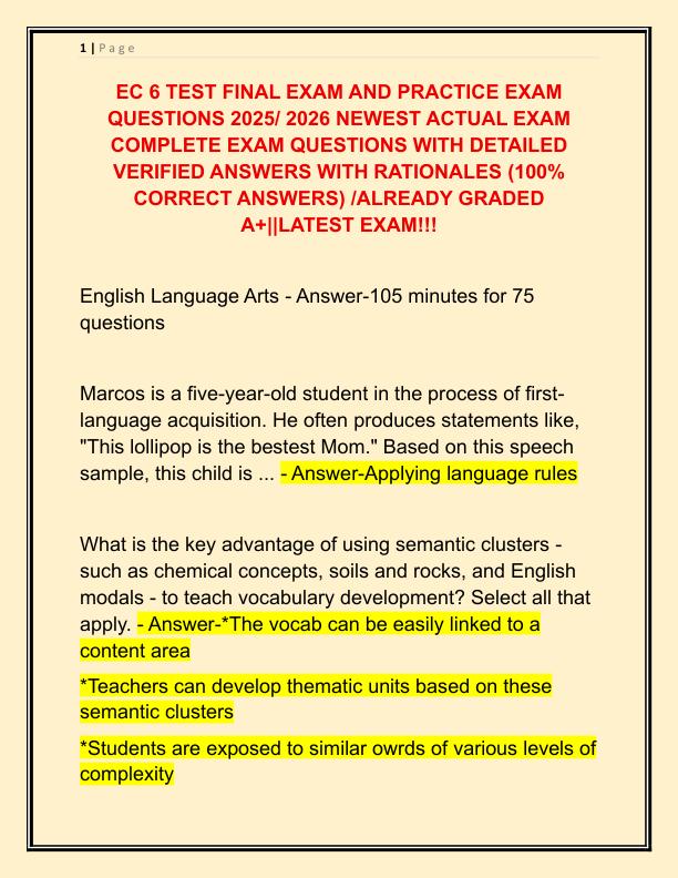 EC 6 TEST FINAL EXAM AND PRACTICE EXAM QUESTIONS 2025