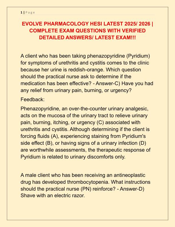 EVOLVE PHARMACOLOGY HESI LATEST 2025