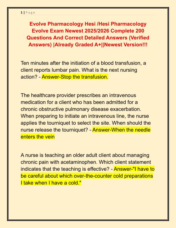 Evolve Pharmacology Hesi