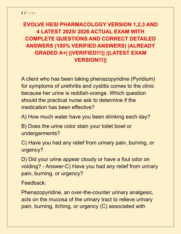 EVOLVE HESI PHARMACOLOGY VERSION 1