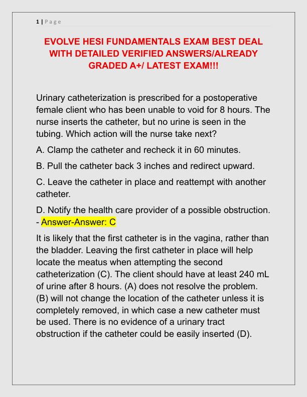 EVOLVE HESI FUNDAMENTALS EXAM BEST DEAL WITH DETAILED VERIFIED ANSWERS