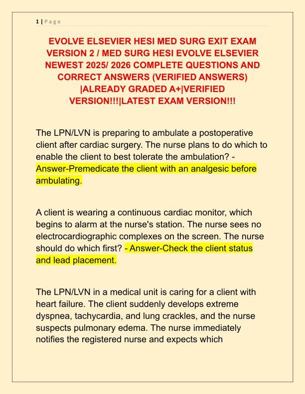 EVOLVE ELSEVIER HESI MED SURG EXIT EXAM VERSION 2