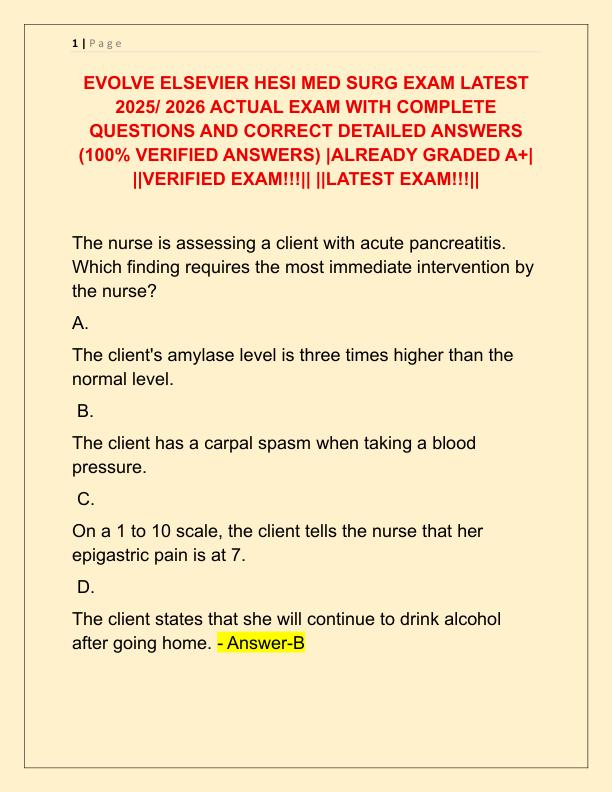 EVOLVE ELSEVIER HESI MED SURG EXAM LATEST 2025