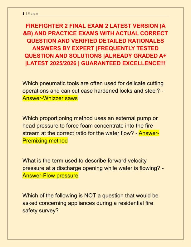 FIREFIGHTER 2 FINAL EXAM 2 LATEST VERSION