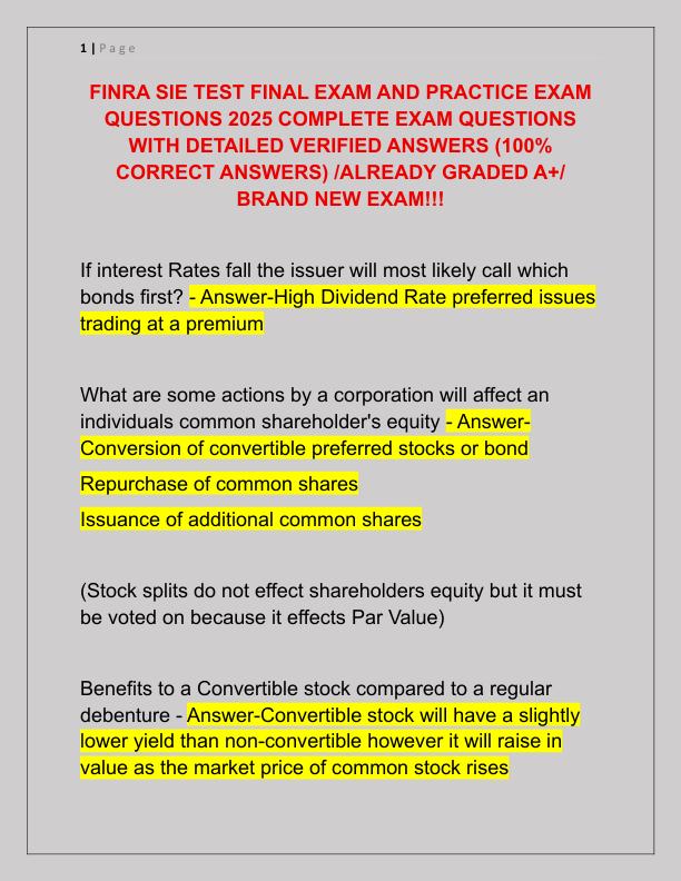 FINRA SIE TEST FINAL EXAM AND PRACTICE EXAM QUESTIONS 2025 COMPLETE EXAM QUESTIONS WITH DETAILED VERIFIED ANSWERS