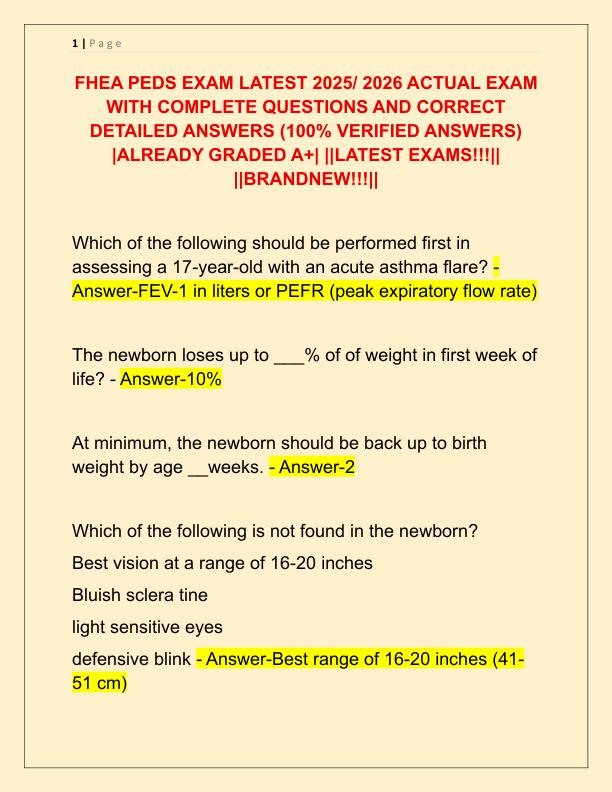 FHEA PEDS EXAM LATEST 2025