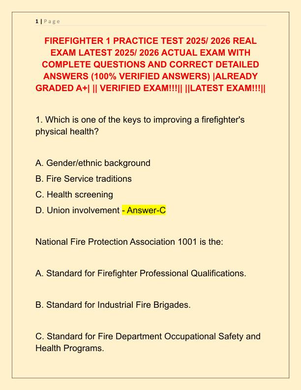 FIREFIGHTER 1 PRACTICE TEST 2025