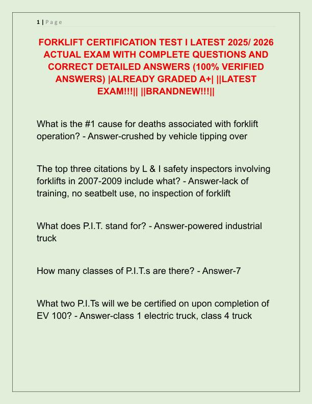 FORKLIFT CERTIFICATION TEST I LATEST 2025