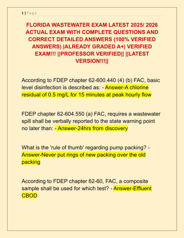 FLORIDA WASTEWATER EXAM LATEST 2025