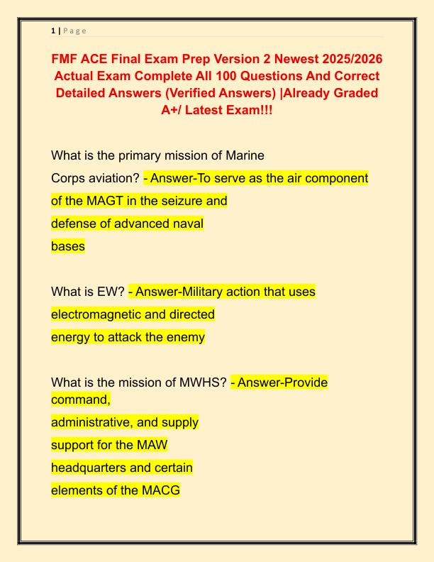 FMF ACE Final Exam Prep Version 2 Newest 2025