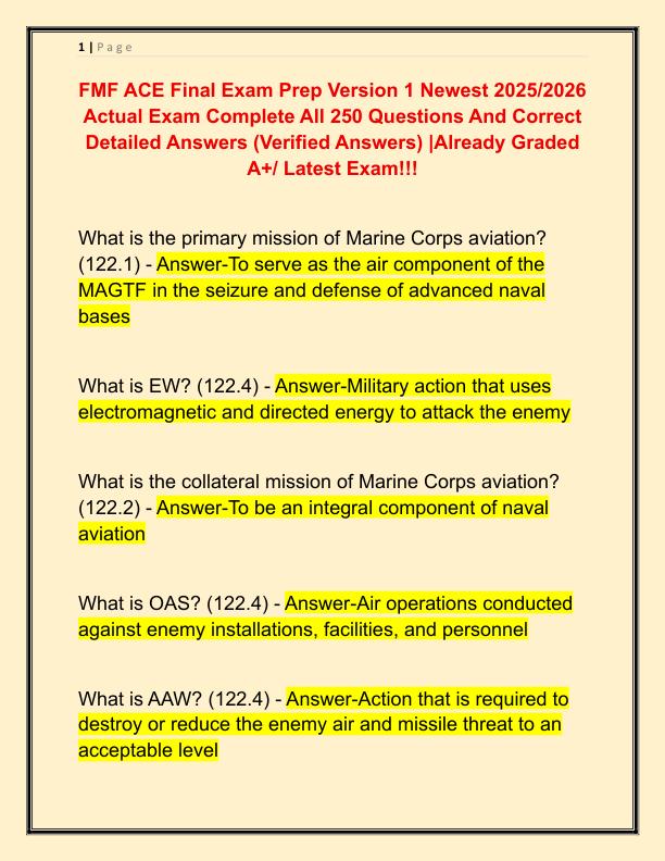 FMF ACE Final Exam Prep Version 1 Newest 2025