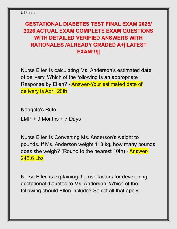 GESTATIONAL DIABETES TEST FINAL EXAM 2025