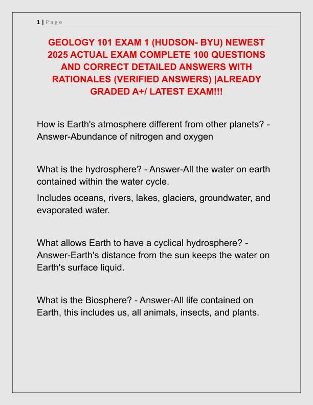 GEOLOGY 101 EXAM 1