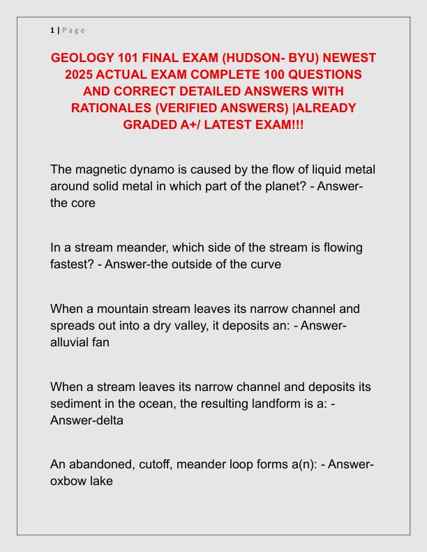 GEOLOGY 101 FINAL EXAM