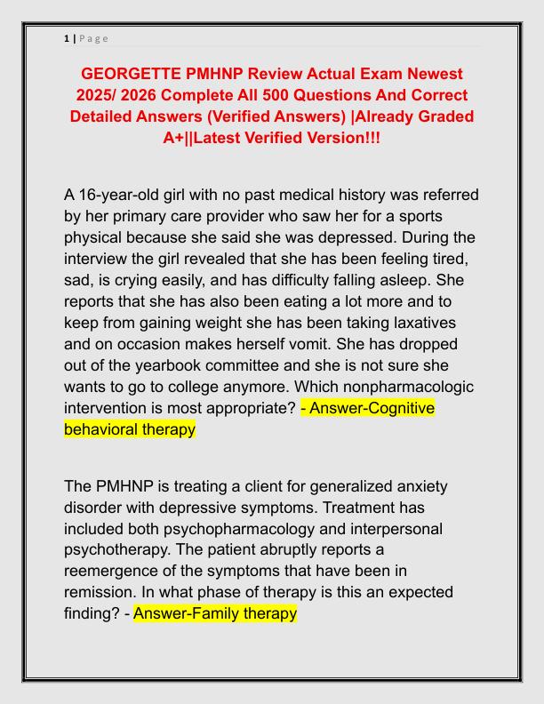GEORGETTE PMHNP Review Actual Exam Newest 2025