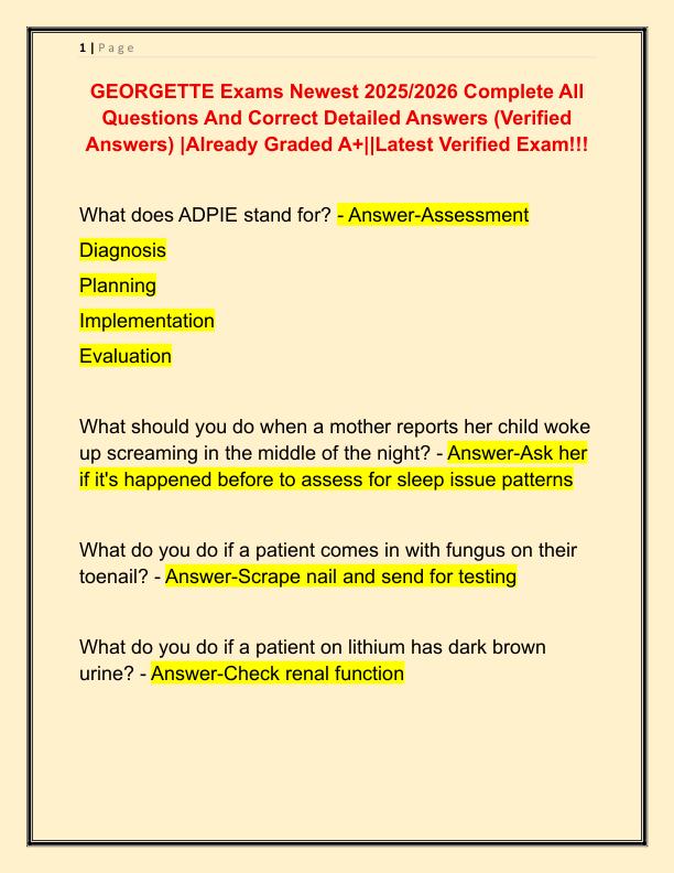 GEORGETTE Exams Newest 2025