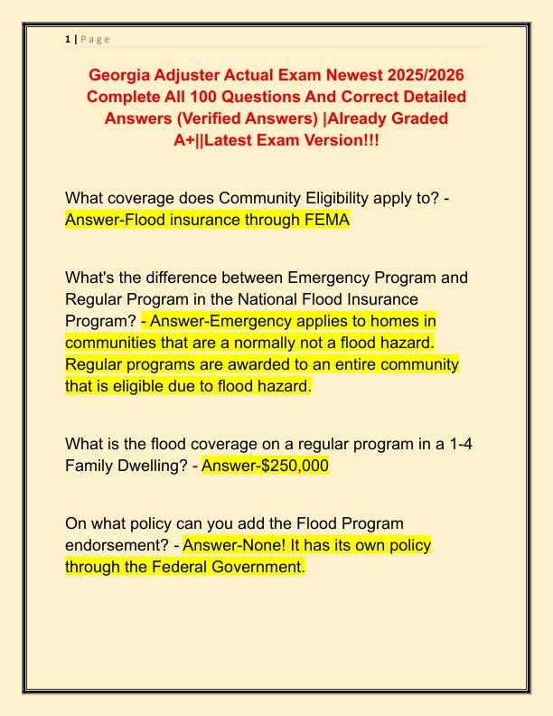 Georgia Adjuster Actual Exam Newest 2025