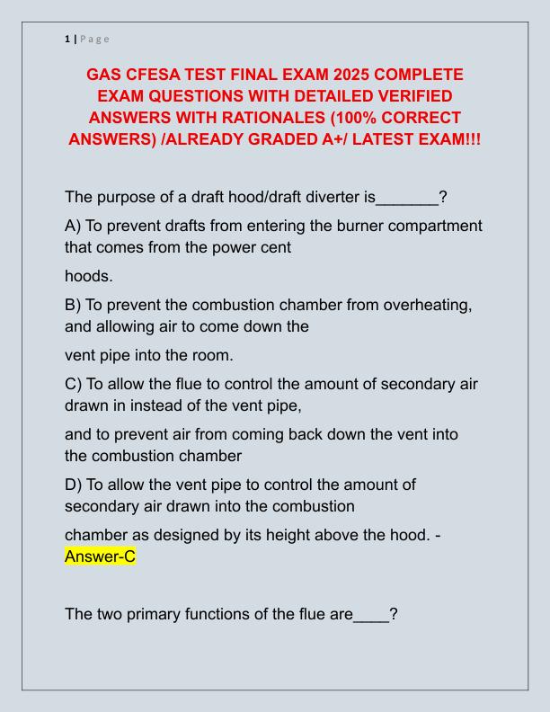 GAS CFESA TEST FINAL EXAM 2025 COMPLETE EXAM QUESTIONS WITH DETAILED VERIFIED ANSWERS WITH RATIONALES