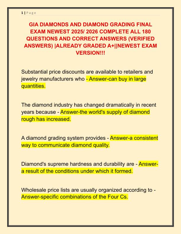 GIA DIAMONDS AND DIAMOND GRADING FINAL EXAM NEWEST 2025