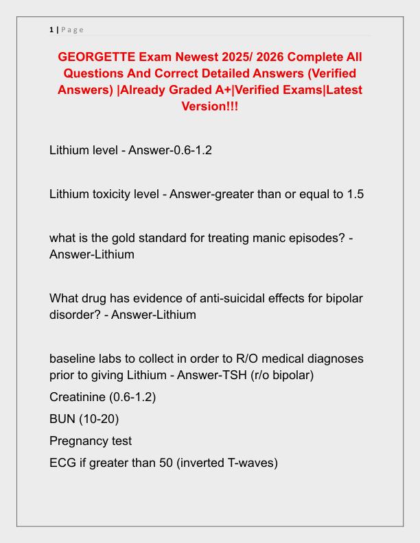 GEORGETTE Exam Newest 2025