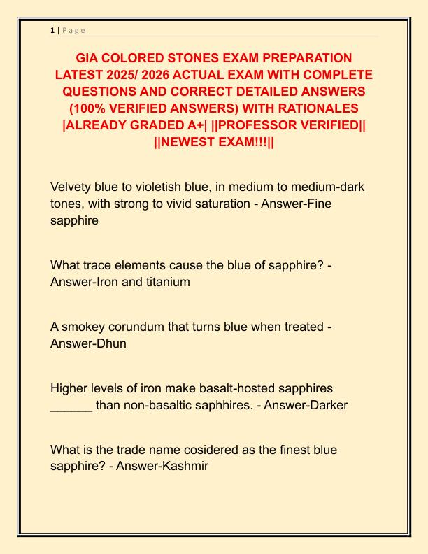 GIA COLORED STONES EXAM PREPARATION LATEST 2025