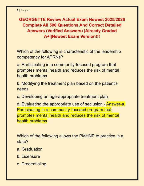 GEORGETTE Review Actual Exam Newest 2025