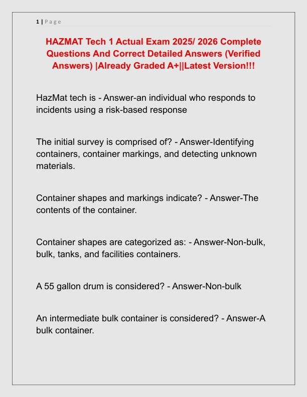 HAZMAT Tech 1 Actual Exam 2025