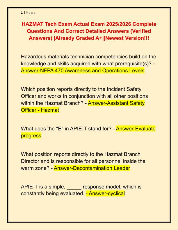HAZMAT Tech Exam Actual Exam 2025