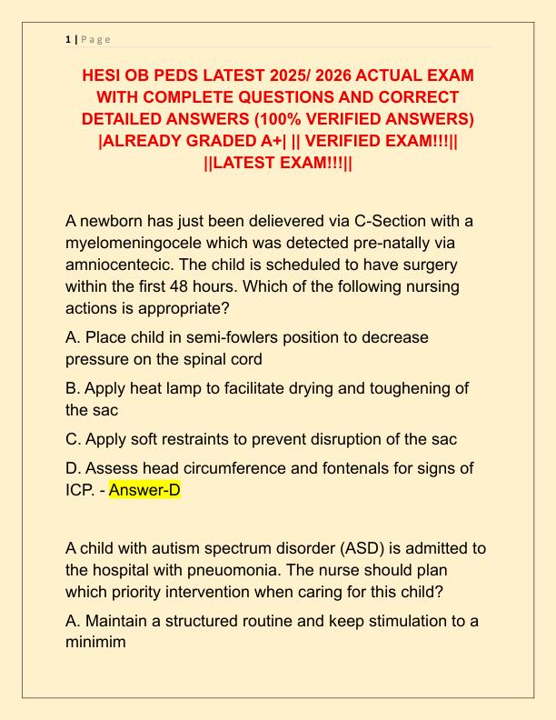 HESI OB PEDS LATEST 2025