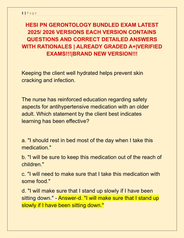 HESI PN GERONTOLOGY BUNDLED EXAM LATEST 2025