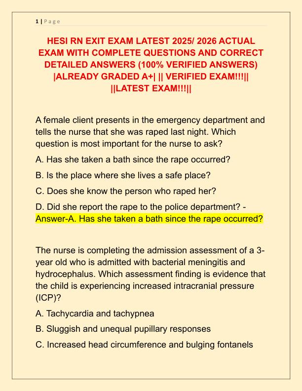 HESI RN EXIT EXAM LATEST 2025