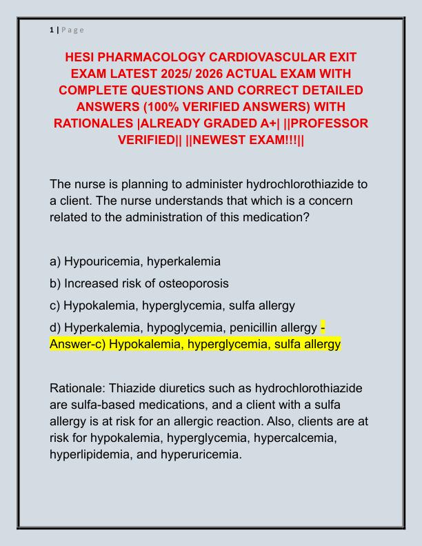 HESI PHARMACOLOGY CARDIOVASCULAR EXIT EXAM LATEST 2025