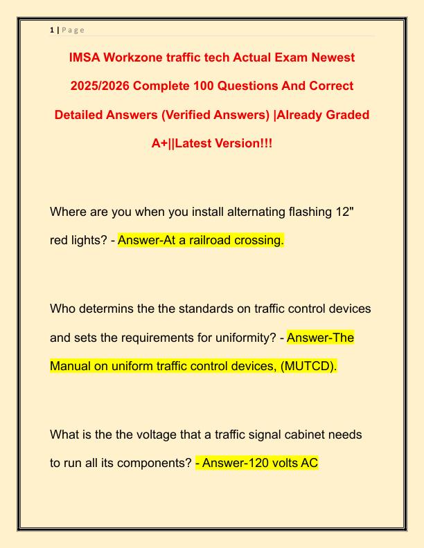 IMSA Workzone traffic tech Actual Exam Newest 2025