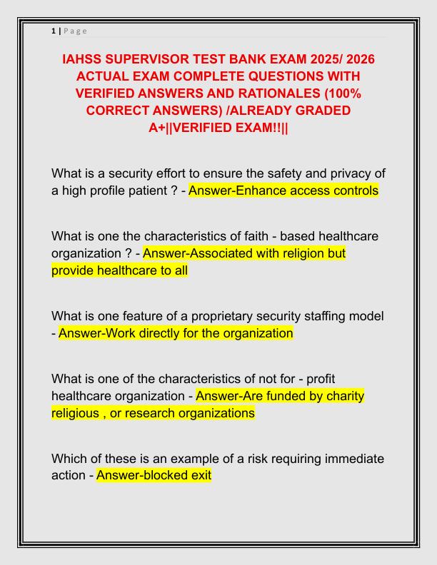 IAHSS SUPERVISOR TEST BANK EXAM 2025