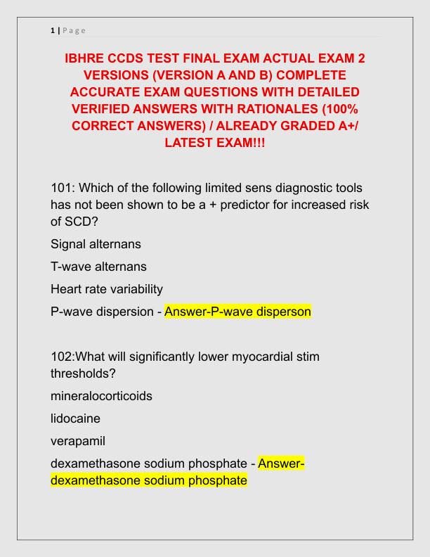 IBHRE CCDS TEST FINAL EXAM ACTUAL EXAM 2 VERSIONS