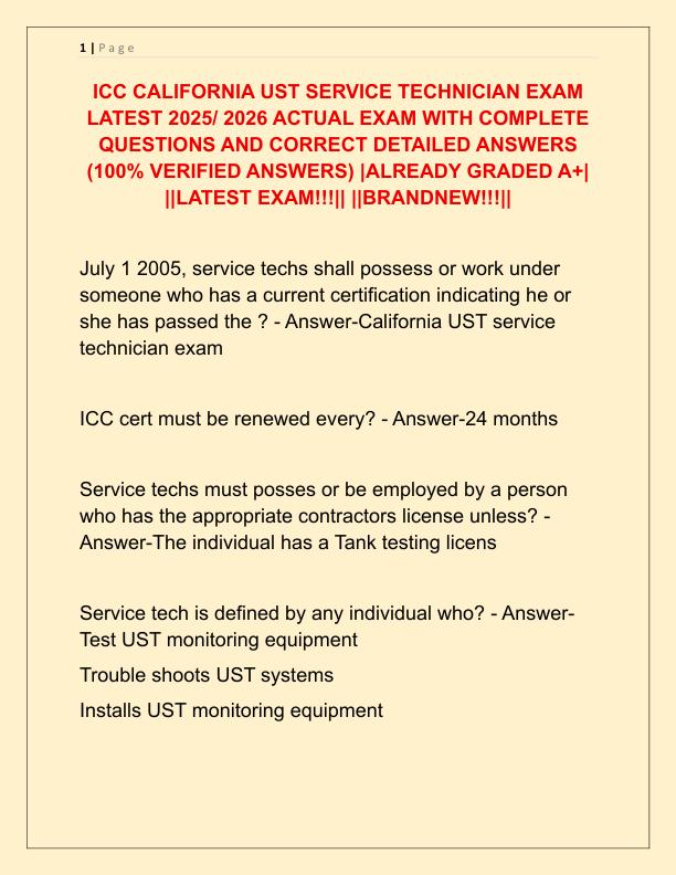 ICC CALIFORNIA UST SERVICE TECHNICIAN EXAM LATEST 2025