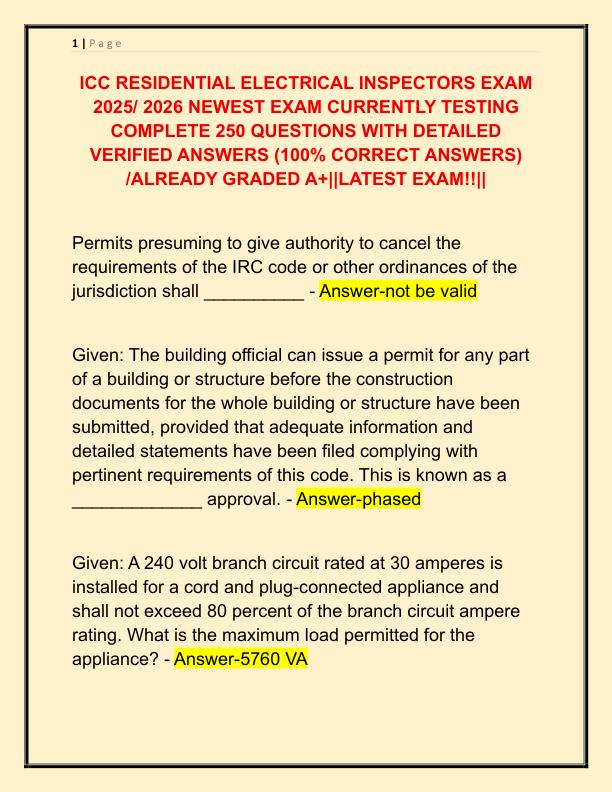 ICC RESIDENTIAL ELECTRICAL INSPECTORS EXAM 2025