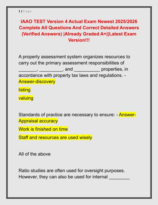 IAAO TEST Version 4 Actual Exam Newest 2025