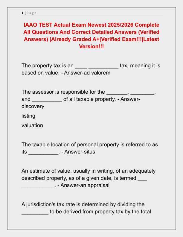 IAAO TEST Actual Exam Newest 2025