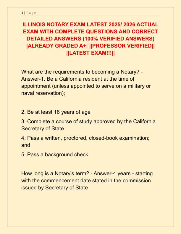 ILLINOIS NOTARY EXAM LATEST 2025