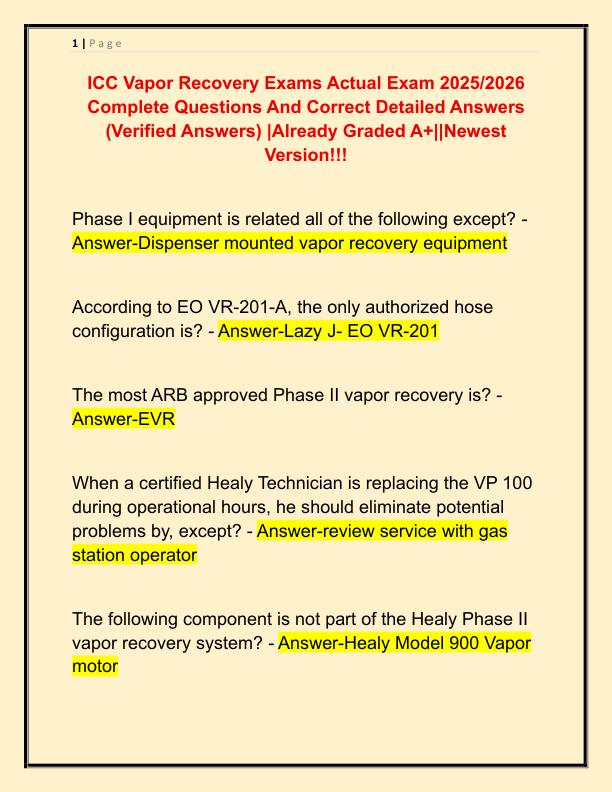 ICC Vapor Recovery Exams Actual Exam 2025