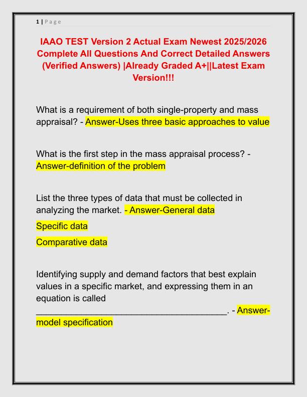 IAAO TEST Version 2 Actual Exam Newest 2025